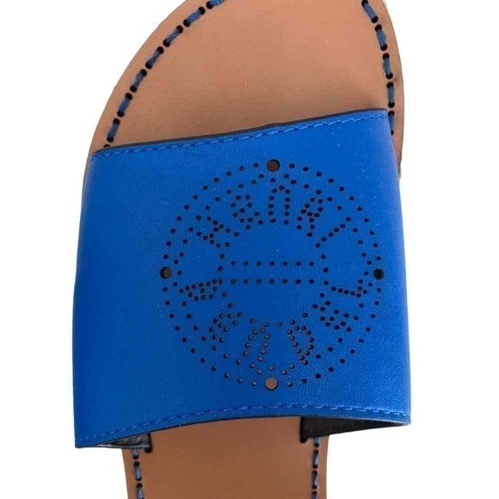 Henri Bendel Blue Leather Slide Sandals - Picture 4 of 7